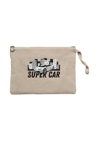 Süper Car Lamborghini Krem Clutch Astarlı Cüzdan / El Çantası