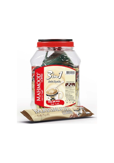 Mahmood Coffee 3'ü 1 Arada Sütlü Köpüklü Kahve Kavanozlu Bardak 36 x 18 G + Fincan