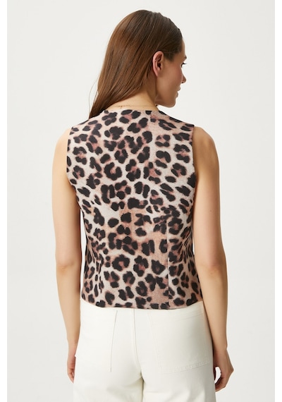 Ritnice Kadın Style Leopar Astarlı Dokuma Yelek Kahverengi - Krem