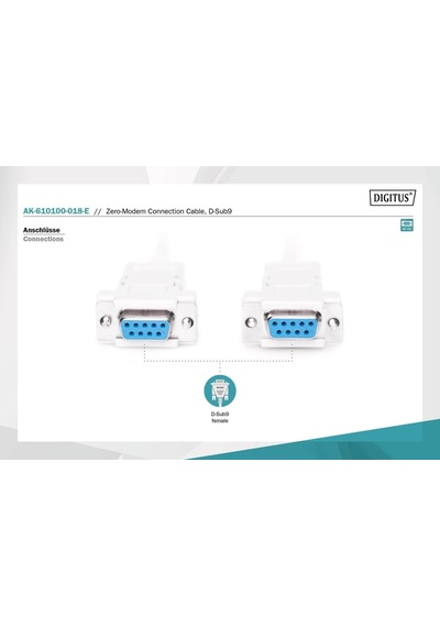 Digitus Rs232 Db9 Dişi Dişi Zero Seri Kablosu 1,8 Metre Ak-610100-018-e