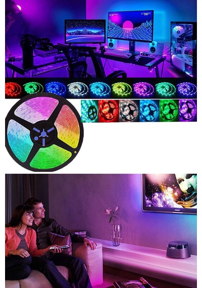 Şerit Led Rgb 16 Renk Uzaktan Kumandalı Tak Çalıştır 5 M 12 Volt Karışık
