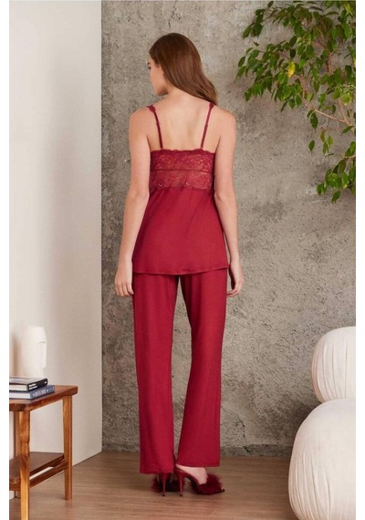 Pierre Cardin Dantelli Sabahlıklı Penye Pijama Takımı Bordo 001