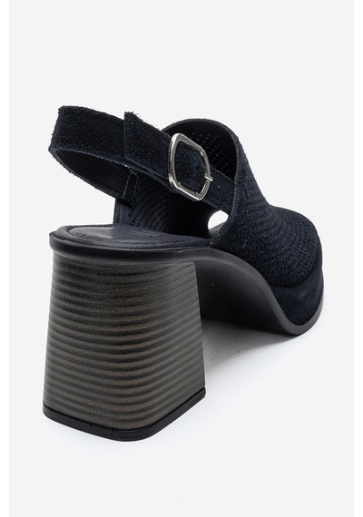 Luvi Shoes Penvıa Lacivert Süet Hakiki Deri Kadın Kalın Topuklu Sandalet