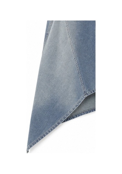 Hiccup Asimetrik Yıkama Efektli Midi Denim Etek Orta Mavi Denim