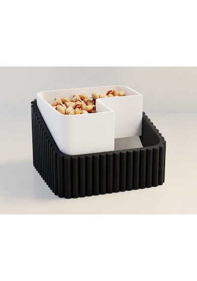 3d Baskı Fıstık Kasesi - Çift Hazneli Kabuk Ayırıcı Sunum Kasesi - Siyah Beyaz