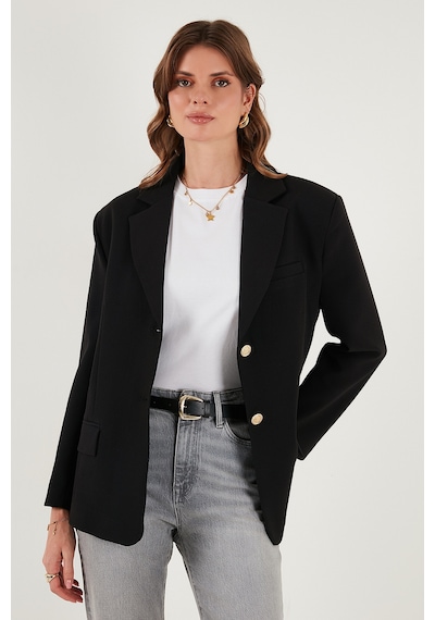 Lela Regular Fit  Yaka Düğmeli Blazer Bayan Ceket 6839562 Siyah