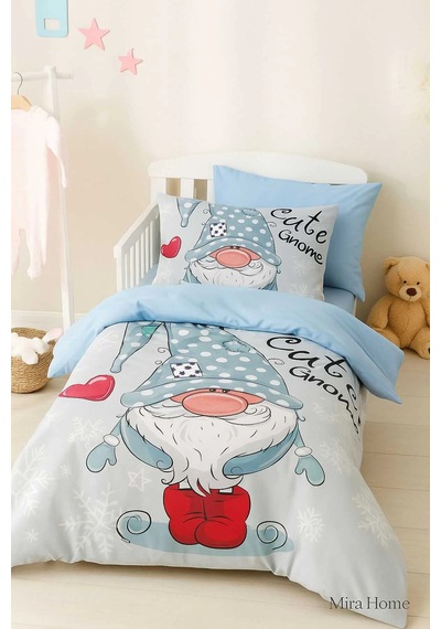 Dijital Baskılı 3d Pamuklu Yenidoğan Bebek Nevresim Takımı Cute Gnome Blue Çok Renkli