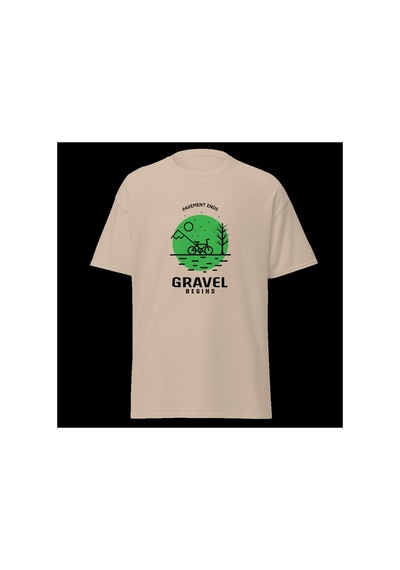 Wildstyle Gravel Begins Dağ Bisikleti Doğa Yol Macera Baskılı Unisex Bisiklet Yaka Pamuklu Tişört Camel