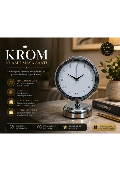 Krom 25 X 20 Cm Metal Standart Masa Saati