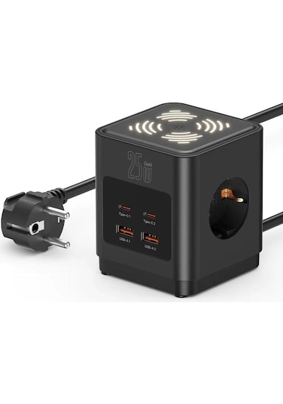 3680w 3 Lü Çoklu Priz 2 Usb 2 Type-c Gece Işıklı Masaüstü Küp Priz Şarj İstasyonu 1 - 3 M