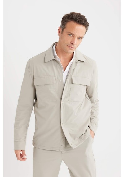 Defacto Regular Fit Polo Yaka Çıtçıt Kapamalı Cepli Teknik Gömlek Ceket B7396AX25SP Gri