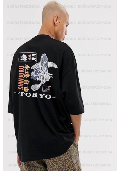 Noıssey Buğraterzimoda Tokyo Sırt Baskılı Unisex Oversize Bol Kalıp Siyah T-shirt Bttkyy5648