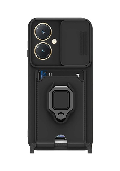 Vivo Y27 Kılıf Zuma Kartvizitli Yüzüklü Silikon - Siyah 0.2M-Çok Renkli