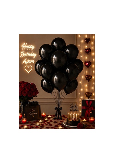 Siyah Lateks 10'lu Balon Demeti - Romantik Doğum Günü Ve Yıldönümü Süsleme Balon Seti Çok Renkli