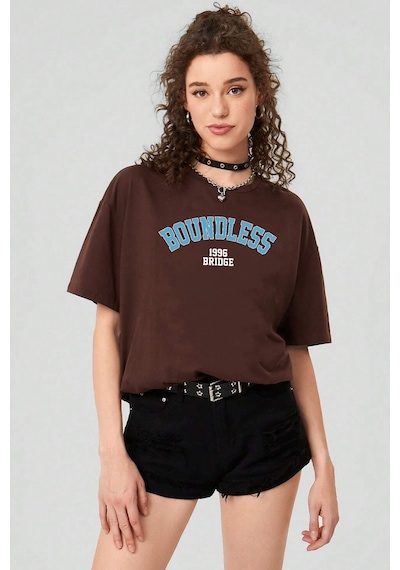 Unisex Boundless Baskılı Oversize Tshirt Kahverengi