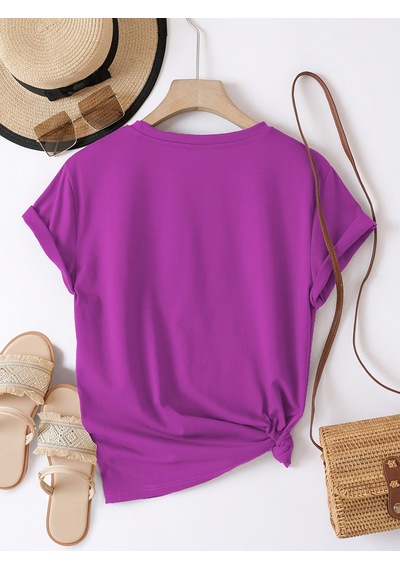 Unisex Leopar Kelebekli Kalp Tasarım Basklı Tshirt Mor