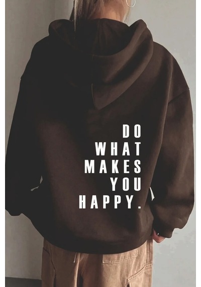 Do What Baskılı Oversize Sweatshirt Kahverengi