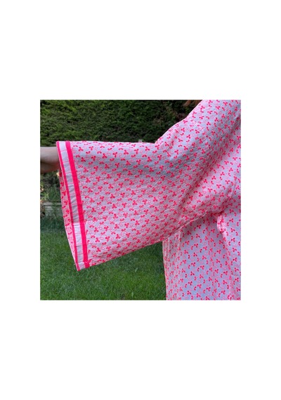 Lila Mare Fosforlu Fisto Pamuk Kumaş Nakışlı Handmade Kimono Renkli Renkli