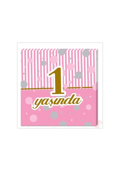 1 Yaşında Peçete 33cm X 33cm, 20 Adet - Pembe