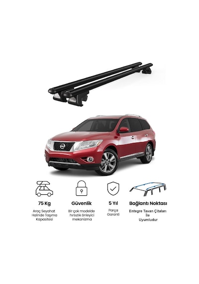 Venüs Nissan Pathfinder 2013-2020 Uyumlu Siyah Ara Atkı Port Bagaj Tavan Barı