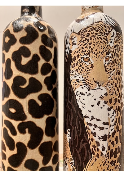 Leopar Desenli Zeytinyağı Sıvıyağ Şişesi Yağdanlık Yağlık, Sirkelik, Sosluk 2'li Set, Ev Dekoru Kahverengi