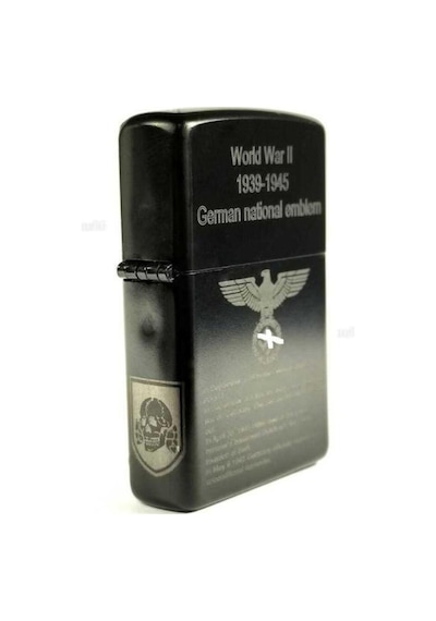 Dört Tarafı Yazılı Alman Kartalı Ww2 Hatıra Çakmağı Swastica Çakmak Siyah Metal Üstüne Silinmez