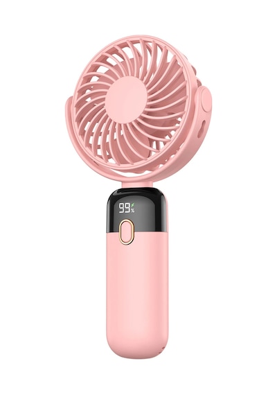 Warmco K70 Taşınabilir Şarjlı El Vantilatörü 2400mah 360 Döner Başlıklı Ve Standlı Dijital Ekranlı Soğutucu Fan Pembe