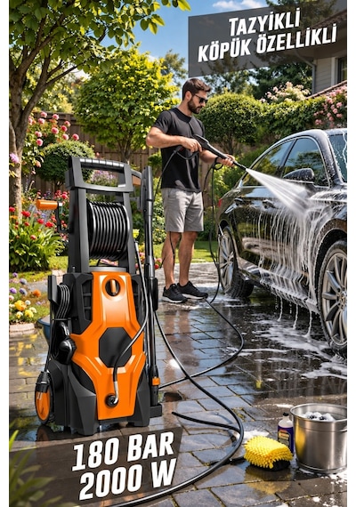 Butools ST-15 140-6 PowerControl 180 Çelik Şanzuman Musluk ve Kovadan Çekme Yüksek Basınçlı Bahçe Oto Yıkama Makinesi Turuncu