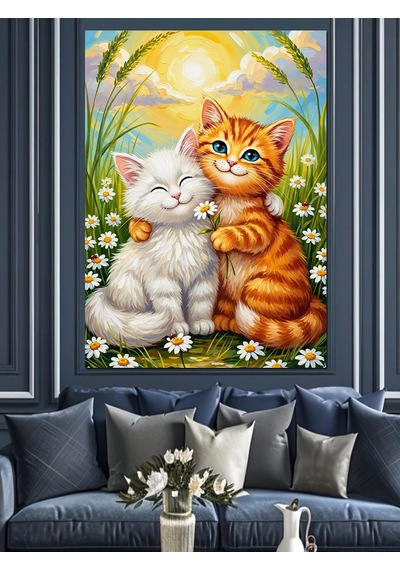Ahşap Tablo Sarılıp Uyuyan Kedi Yavruları