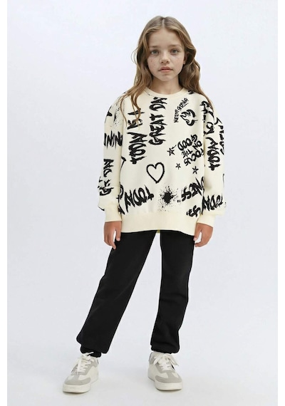 DeFacto Kız Çocuk 2'li Takım Desenli Kalın Bisiklet Yaka Sweatshirt Beli Lastikli Eşofman Altı D4871A824WNER103 Ekru DeFacto Kız Çocuk 2'li Takım Desenli Kalın Bisiklet Yaka Sweatshirt Beli Lastikli Eşofman Altı D4871A824WNER103 Ekru