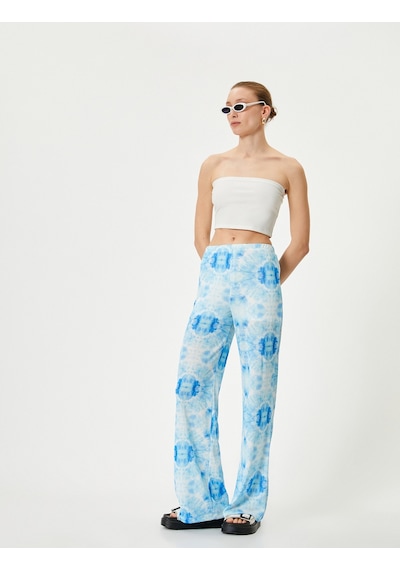 Koton Bol Paça Pantolon Batik Desenli Normal Bel Mavi Desenli 4sak40011ek Mavi