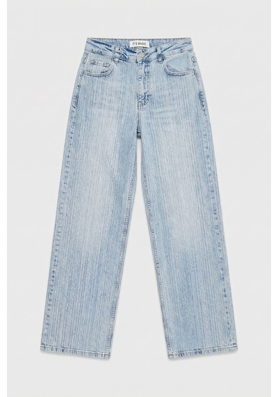 it's basic Kadın Kot Rengi T-4s6-3 Loose Fit Ön Arka Parlak Taşlı Tasarım Denim Jean
