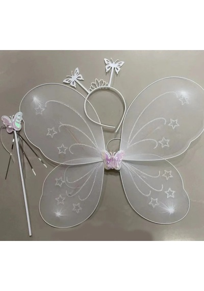 Şık Beyaz Kanadı Tacı Ve Sopası 50x37 Cm Parti Aksesuarı
