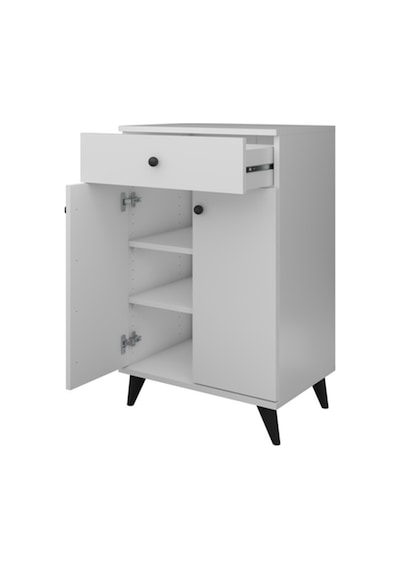 Simple Çok Amaçlı Dolap 2 Raflı Tek Çekmeceli 2 Kapaklı 60x44x96 Beyaz Beyaz
