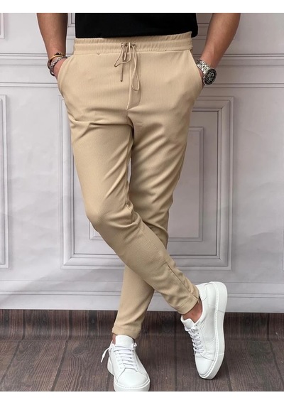 Modefendi Paça Fermuar Detaylı Jogger Pantolon Krem