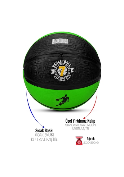 Telvesse Strong Basketbol Topu Pompalı Full Kauçuk Dayanıklı Deep Channel Kabartma No:7 B12 Yeşil