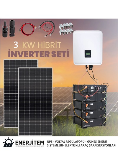 Enerjitem Hibrit Akülü 3 Kw Güneş Enerjisi Solar Paket,tümmalzeme