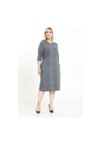 Çift Cepli Desenli Esnek Kışlık Büyük Beden Midi Elbise 6c-2736 Desenli