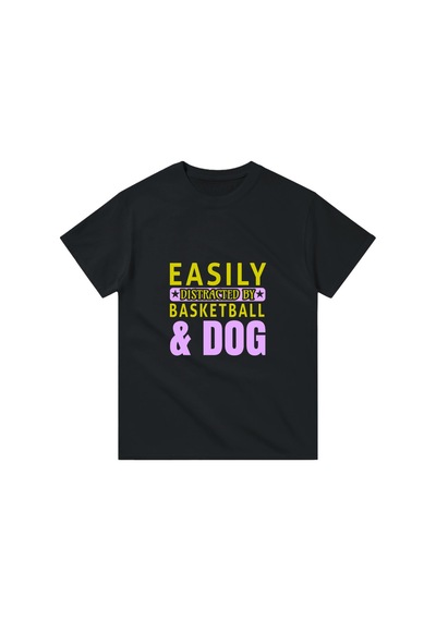 Paybuy Erkek Basketbol Köpek Baskılı Günlük Tişört Crew Yaka Kısa Kol %1 Siyah