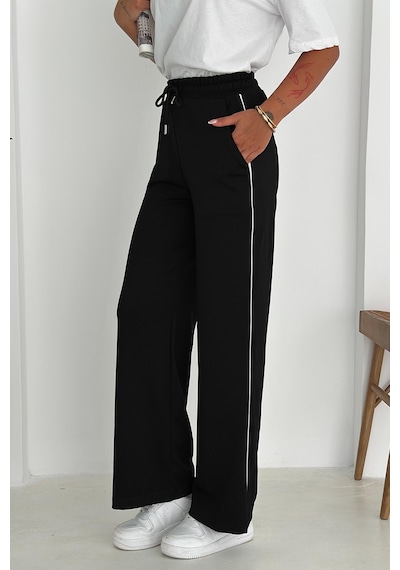 Noa & Noa Kadın Lastikli Bel Bağcıklı Bol Paça Pantolon Rahat & Minimal Stil Siyah