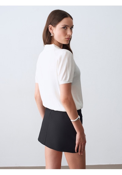 Dilvin 10874 Lyocell Karışımlı Polo Yaka Bluz-ekru