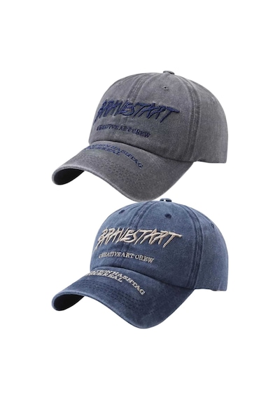 Tezzgelsin Unisex Eskitme Bravestart Nakışlı Ayarlanabilir Beyzbol Kep Şapka 2'li Set Gri - Lacivert