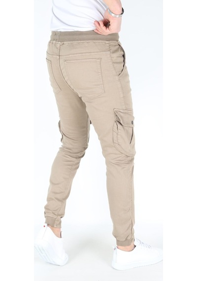 Blayn Jeans Erkek Açık Gri Kargo Cepli Paça Bel Lastikli Likralı Kargo Cep Pantolon Nohut