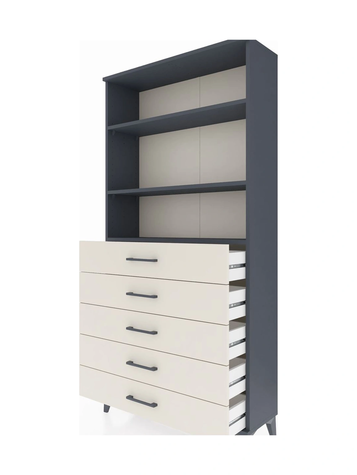 Arges Dolap 3 Raflı 5 Çekmeceli 88x30x182 Antrasit-aytaşı Antrasit