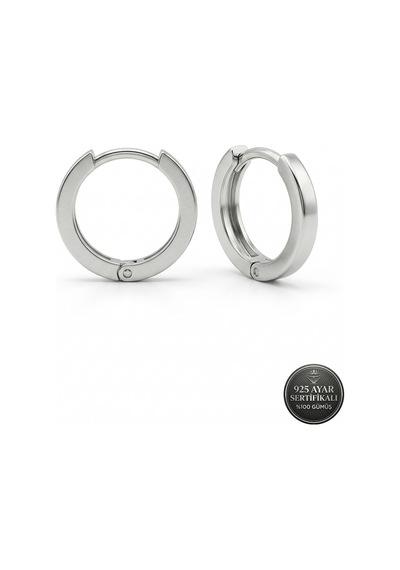 925 Ayar Gümüş Rodyum Kaplama Yuvarlak Unisex Halka Küpe - Çift 2x14mm
