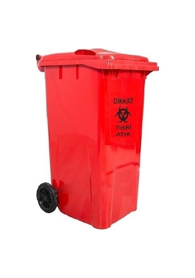 Safell Plastik Tıbbi Atık Çöp Konteyneri 240 Litre Kırmızı