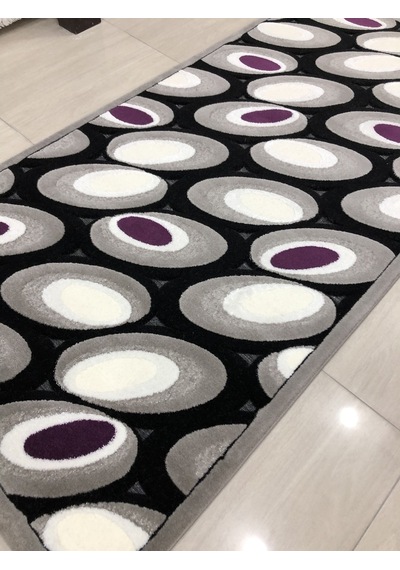 Kaşmir Halı Jade 97X200 Je-004-02 Gri Siyah Mor Yolluk 2 Metre !