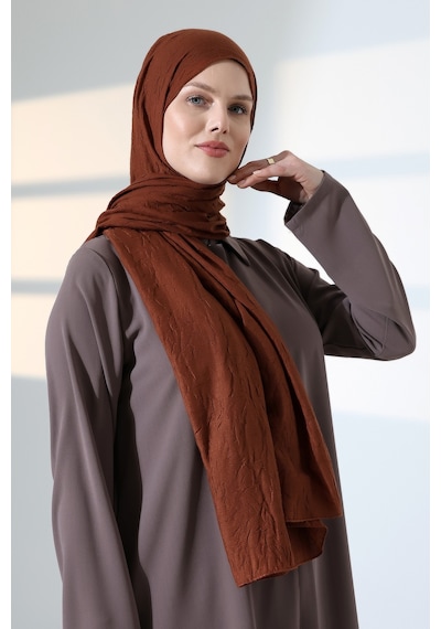 Kadın Tesettür Bambu Kraş Şal, Ütü Gerektirmeyen Doğal Hijab Başörtüsü 75x180 Cm - Kahverengi