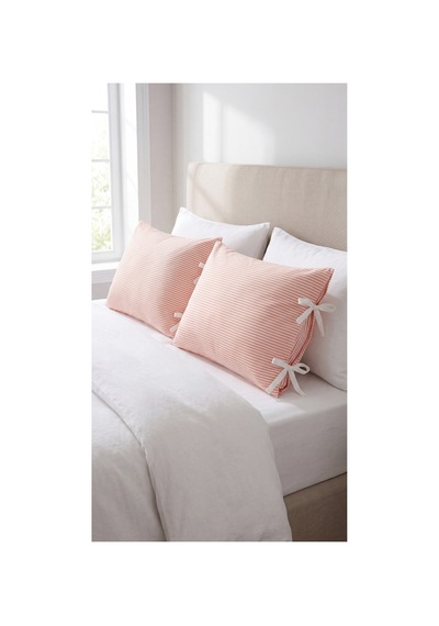 2'li Pamuklu Kumaş Çizgili Bağcıklıyastık Kılıfı 50x70 Cm Turuncu - 905317691 Turuncu