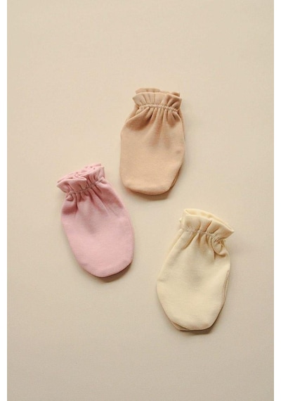 3lü Krem-bej-pembe Yenidoğan Eldiven Set Model 6 Çok Renkli
